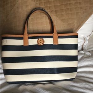 Tory Burch striped satchel.